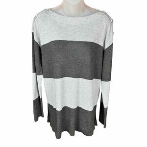 Vince Camuto Tunic Boat Neck Sweater Grey Stripe Color Block Side Slits Small